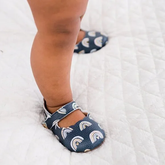 Little Penguin Shoes |  Baby 4 Navy Blue Mary Jane Rainbow - Picture 3 of 9
